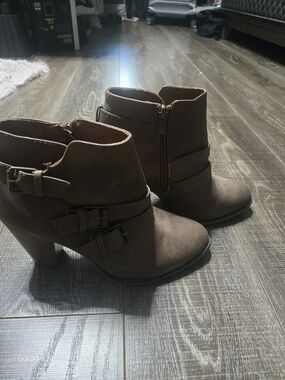 Women’s Brown Buckle Ankle Boots - Stylish Heeled Booties